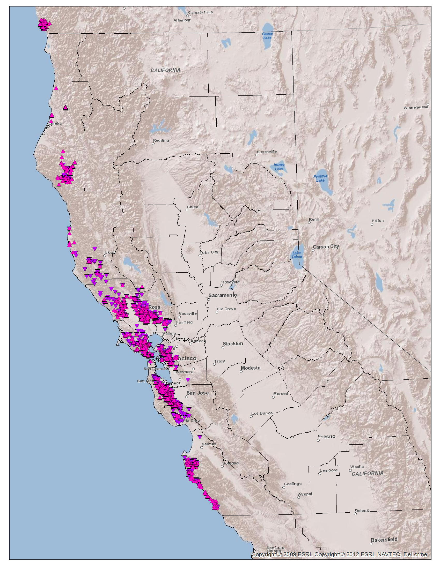 Range of P ramorum in CA